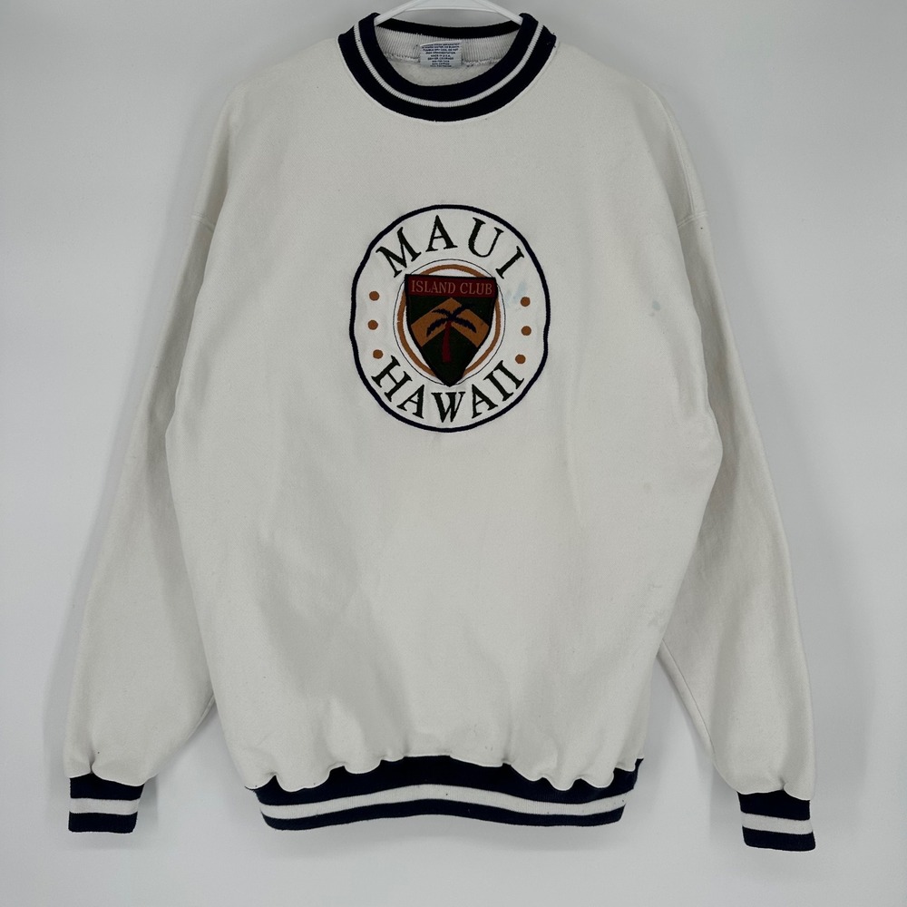 Vintage Somers Maui Hawaii Island Club Sweatshirt XL White Navy Made in USA